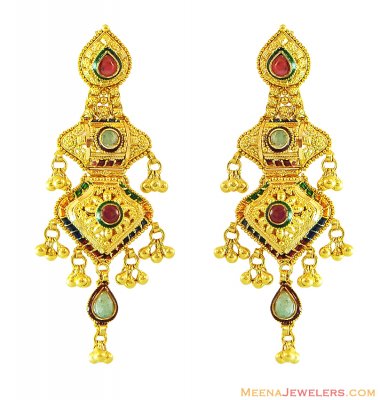 22k Filigree Stones Earrings ( Long Earrings )