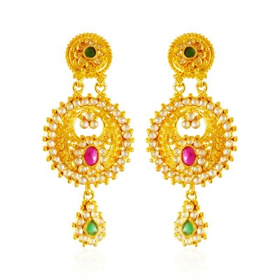 22K Gold Polki Earrings ( Long Earrings )