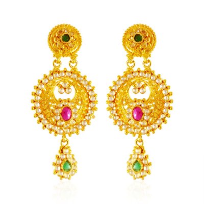 22K Gold Polki Earrings ( Long Earrings )