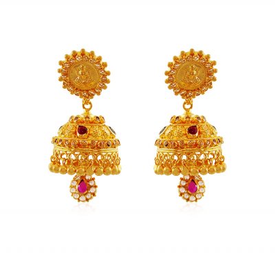 22K Gold Temple Jhumka ( 22Kt Gold Fancy Earrings )