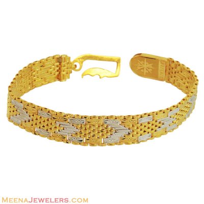 22K Two Tone Wide Mens Bracelet ( Men`s Bracelets )