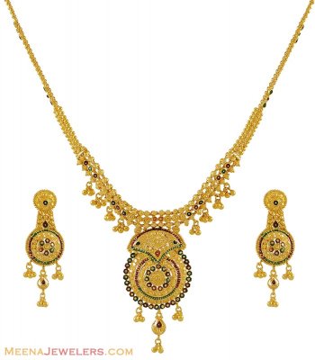 22K Meenakari Necklace Set ( 22 Kt Gold Sets )