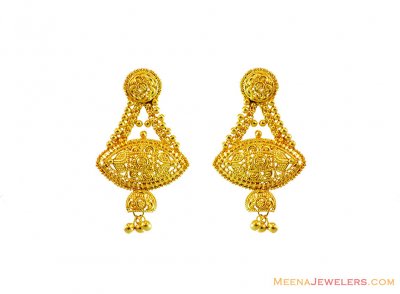 22K Gold Filigree Earrings ( 22Kt Gold Fancy Earrings )