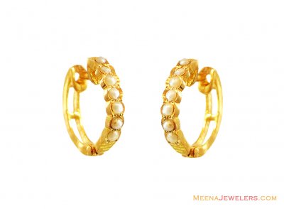 Small Pearl Studded Hoop Earrings  ( Precious Stone Earrings )