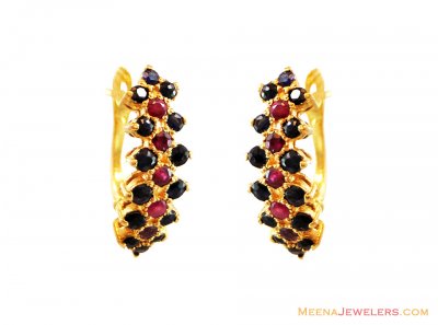 Ruby Sapphire Stones Earrings 22k ( Precious Stone Earrings )