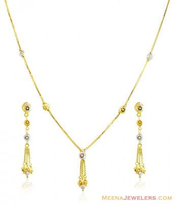 Fancy 2 Tone Balls Necklace Set 22k ( Light Sets )