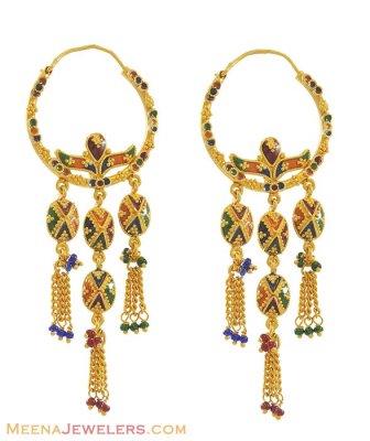 22K Designer Meenakari Hoops ( Hoop Earrings )