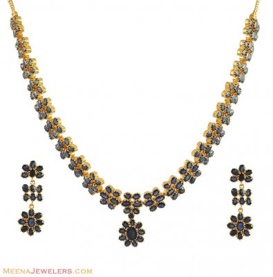 Indian Sapphire Necklace Set (22Kt) ( Sapphire Necklace Sets )