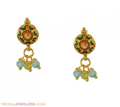 22k Meenakari Tops With Hangings ( 22Kt Gold Fancy Earrings )