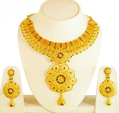 Meenakari 22Kt Gold Bridal Set ( Bridal Necklace Sets )