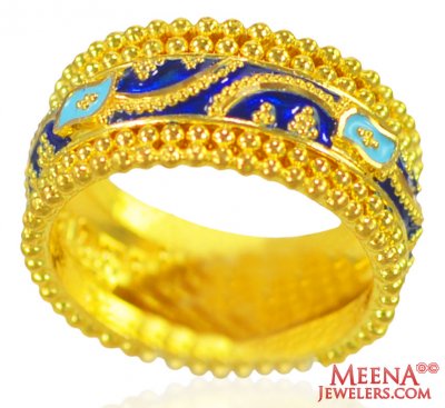 22Kt Gold Meenakari Ring  ( Ladies Gold Ring )