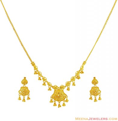 22K Fancy Filigree Necklace Set  ( Light Sets )