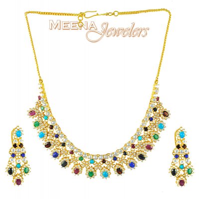 22K Gold Navratan Set ( Combination Necklace Set )