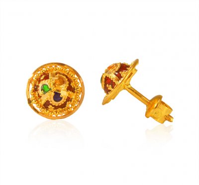 22k Gold  Earrings with MeenaKari ( 22 Kt Gold Tops )