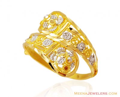 Fancy Spiral Shaped 2 tone Ring 22k ( Ladies Gold Ring )