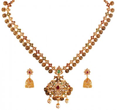 22KT Gold Temple Necklace Set ( Gold Designer Sets )