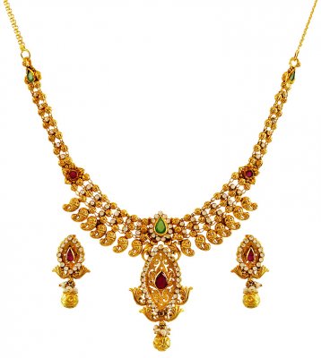 22K Gold Necklace Set ( Antique Necklace Sets )