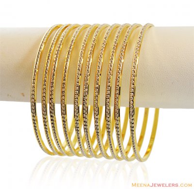 22k Fancy Two Tone Bangles (10) ( Set of Bangles )