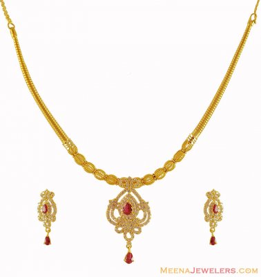 22K Gold Necklace Set with CZ ( Gold Designer Sets )