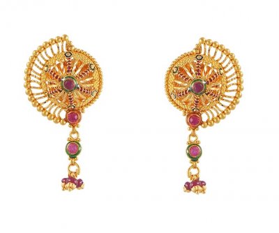 Gold Tops with Ruby ( Precious Stone Earrings )