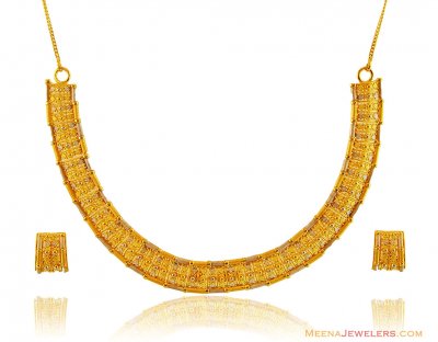 22k Traditional Wide Necklace Set  ( 22 Kt Gold Sets )