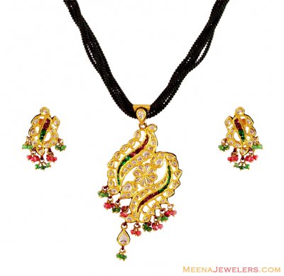 Kundan Studded 22k Gold Pendant Set ( Antique Pendant Sets )