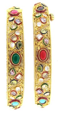 22 Kt Antique Gold Bangles With Precious And Semi Precious Stone ( Antique Bangles )