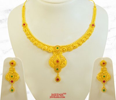 22Kt Gold Stones Necklace Set ( Precious Stone Sets )