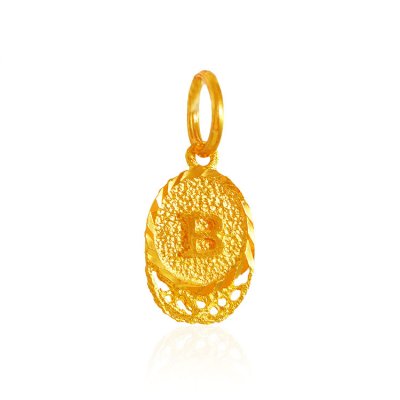 22K Gold Pendant with Initial (B) ( Initial Pendants )