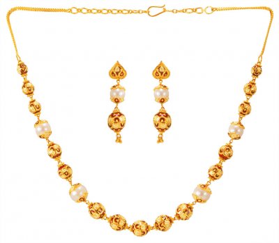 22Kt Gold Balls Necklace Set ( 22 Kt Gold Sets )