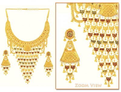 22Kt Gold Bridal Necklace and Earring Set ( Bridal Necklace Sets )