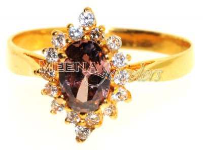 Gold Ring with Tourmaline and CZ ( Ladies Rings with Precious Stones )