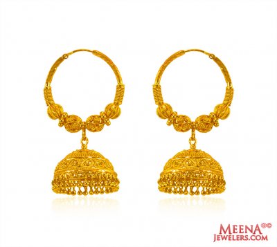 22 Kt Gold Hoops with Jhumki ( Hoop Earrings )