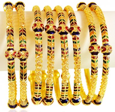 22 Karat Gold Meena Bangle Set ( Set of Bangles )