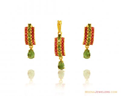 22K Beautiful stones Pendant set ( Precious Stone Pendant Sets )