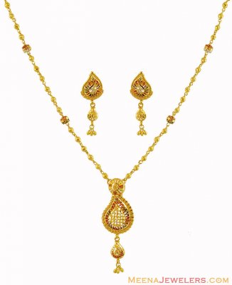 22K Gold Three Tone Necklace Set  ( Light Sets )