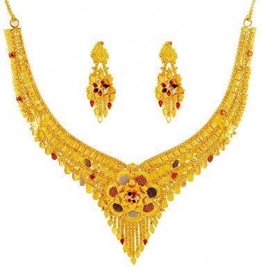 Tricolor 22K Necklace Earring Set ( 22 Kt Gold Sets )