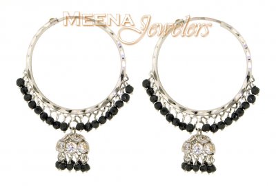 22Kt White Gold Hoop Earring with Jhumki ( Hoop Earrings )