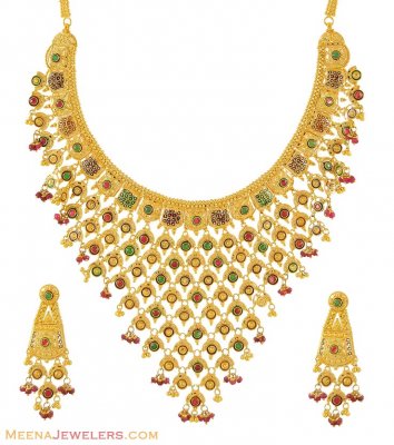 22Kt Multi Color Necklace Set ( Bridal Necklace Sets )