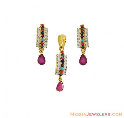 22K Precious Stone Pendant Set ( Precious Stone Pendant Sets )