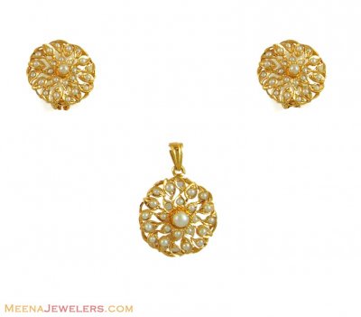 22k Gold Pearl Pendant Set ( Fancy Pendant Set )