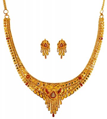 Three Tone 22K Gold Necklace Set ( 22 Kt Gold Sets )