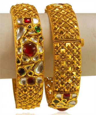 22kt Gold Antique Karas (2 Pcs) ( Antique Bangles )