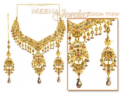 22Kt Antique Bridal Necklace Set ( Antique Necklace Sets )