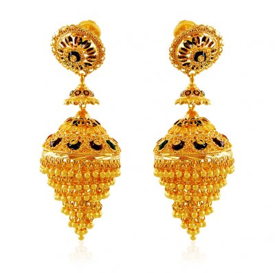 Meenakari Gold Chandelier Earrings ( 22Kt Gold Fancy Earrings )