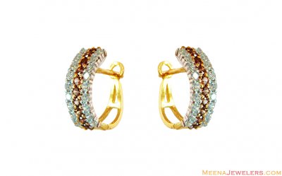 Gold Cubic Zircons Earrings  ( Clip On Earrings )