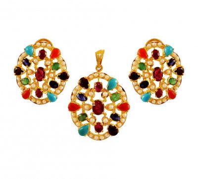 Gold Precious Stone Pendant Set ( Precious Stone Pendant Sets )