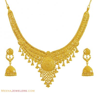 Gold Filigree Necklace Set (22K) ( 22 Kt Gold Sets )