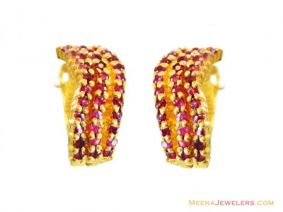 22k Gold Ruby Studded Earrings  ( Precious Stone Earrings )