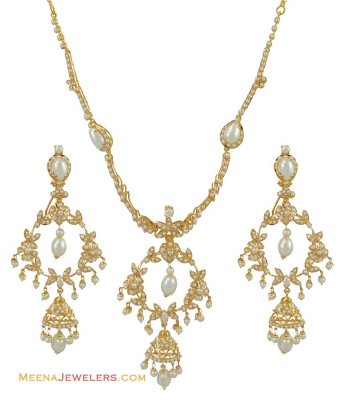 22k Designer Pearl Necklace Set ( Gold Designer Sets )